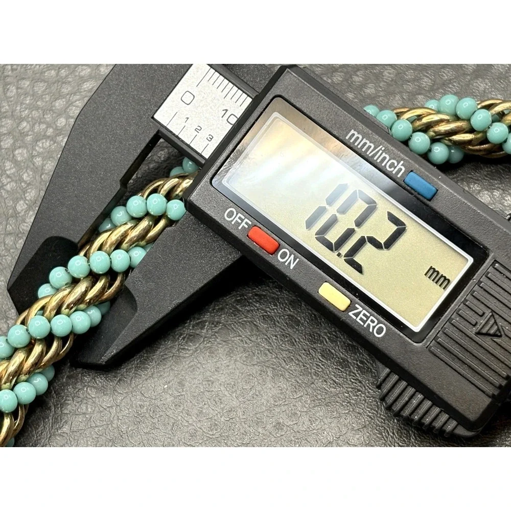 Vintage Faux Turquoise Blue Beads Thick Wide Rope Chain Bracelet Twisted 8.5